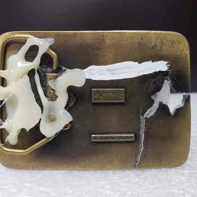 [Belt Buckle] Triton Project Inc./Nova/Cooper Industries, Clarkson Valley Compressor Station, 1991, Antique Bronze - Back: View of back, with largest broken piece in place.