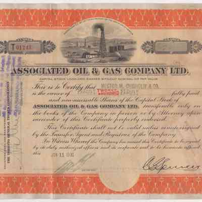 [Share Certificate] Associated Oil & Gas Company Ltd., 200 Shares, 1 January, 1930