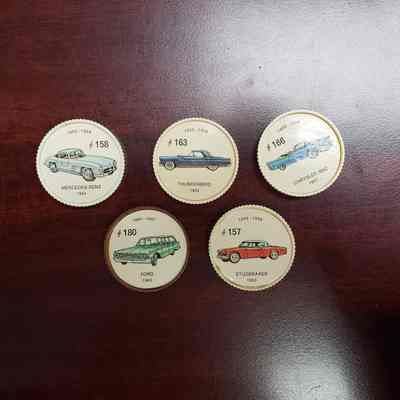 PROP LOAN [Token] Jell-o Classic Car Picture Wheel Tokens, Set of 5, Plastic, c.1960s
