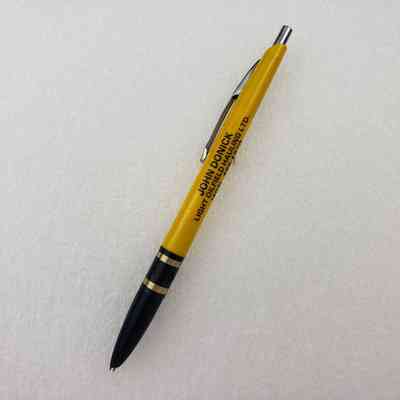 [Pen] John Donick Light Oilfield Hauling Ltd., Ballpoint, Plastic Yellow Black, Metal Gold Silver-Coloured