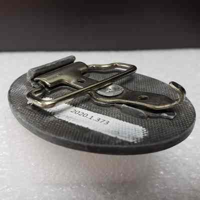 [Belt Buckle] Dowell 2nd Annual Truck Roadeo, Matte Antique Silver - Angled Back: Angled view of back