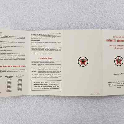 [Booklet] "Employee Benefit Plans", Texaco, 1954 - Side B: View of Side B when unfolded