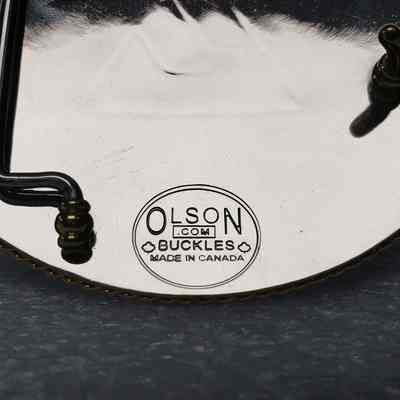 [Belt Buckle] Aspenleaf Energy Ltd., Silver Gold Blue - Maker Close-Up: Close-up view of makers mark in back