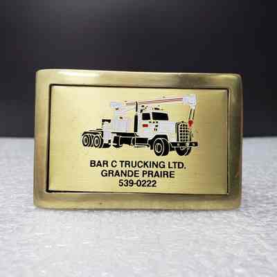 [Belt Buckle] Bar C Trucking Ltd., Brass White Red