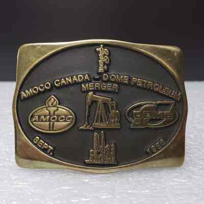 [Belt Buckle] Amoco Canada - Dome Petroleum Merger, 1988, Antique-Bronze