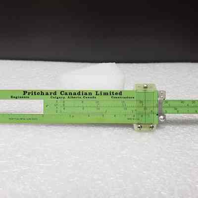 [Slide Ruler] Pritchard Canadian Ltd., A. Kowalchuk, Black Leather - Front Slide Rule, Extended: Front view of slide rule, extended