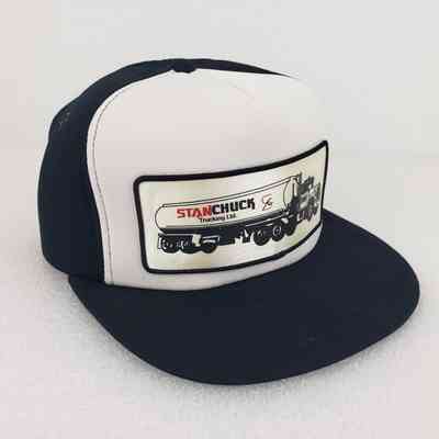 [Cap] Stanchuck Trucking Ltd., Padded Crown White, Fabric Body Black, Printed Patch Black Red Silver