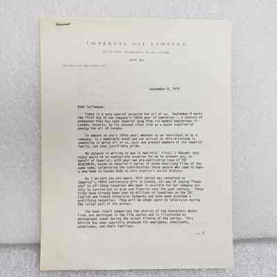 [Letter] Imperial Oil Limited, "Dear Colleague: Today is a very special occasion...", 2-Page, 9 September, 1979