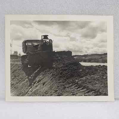 [Photo] Bulldozer Moving Dirt w/ Devon Bridge in Background, Smith Photographers, Devon, Large, BW