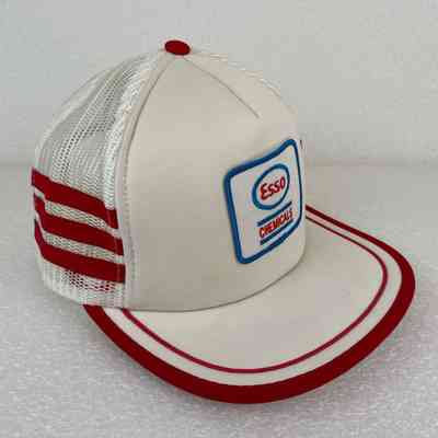 [Cap] ESSO Chemicals, Embroidered Patch, Padded Crown White, Mesh Body White w/ Red Stripes