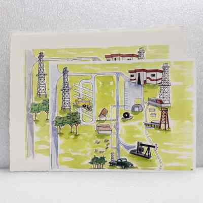 [Illustration] Map or Grounds, Canadian Energy Museum, Ink and Watercolors on Paper and Photocopy