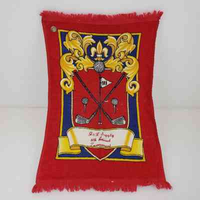 [Golf Towel] J&L Supply, 8th Annual Tournament, Terry Cloth, Fringe, Full Design Red Yellow Blue, Embroidered Red