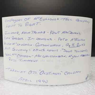 [ Photograph] Employees of McCullough Tool Co., Set of 2, April 1990 - Back Copy 1: Back of Copy #1