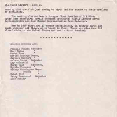 [Document] "The History of the Oil Wives Association organized in Edmonton in 1951", Page 2, Duplicate of Typewritten
