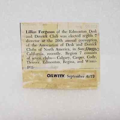 [Clipping] Lillias Ferguson Election, Oilweek, 6 September, 1971