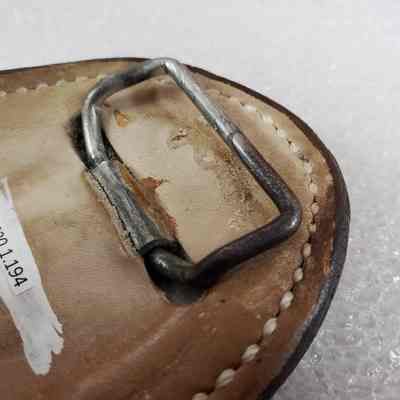 [Belt Buckle] Bestway, Leather - Hinge, Hot Glue Removed: Close-up view of the hinge after the removal of the hot glue. Hinge flat.