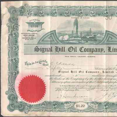 [Share Certificate] Signal Hill Oil Company Limited, 1926
