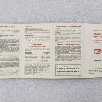 [Booklet] "Employee Benefit Plans", Texaco, 1967 - Side B: View of Side B when unfolded