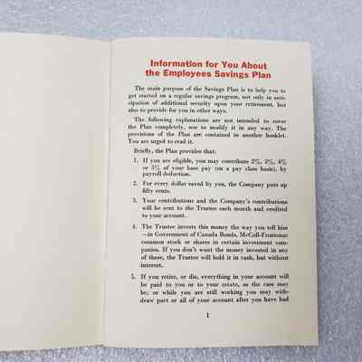 [Booklet] "McColl-Frontenac Employees Savings Plan", Texaco, c.1950s - Front Page: View of front page