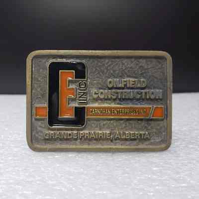 [Belt Buckle] Carnohan Enterprises Inc., Oilfield Construction, Antique-Bronze Orange Black [Broken]