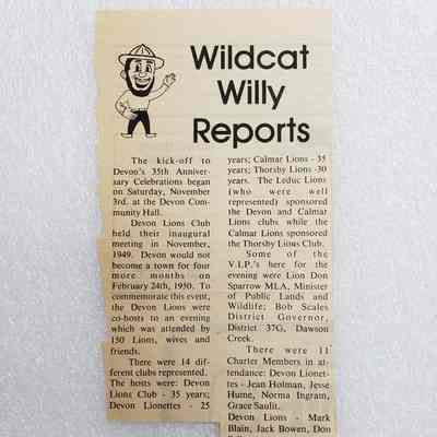 Newsclipping - Wildcat Willy Report, "The kick-off to Devon's 35th Anniversary...": 2024.16.1.2