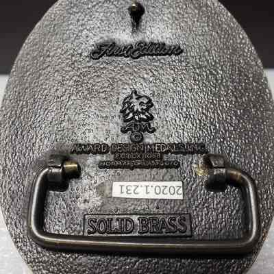 [Belt Buckle] Brahman, Antique-Bronze - Maker's Mark: Close-up view of the maker's mark on the back.