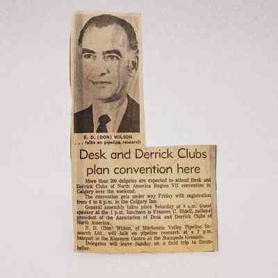 [Clipping] "Desk and Derrick Clubs Plan Convention Here", c.1972