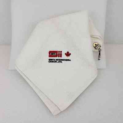 [Golf Towel] Smith International Canada Ltd., Terry Cloth White, Embroidered Red Black