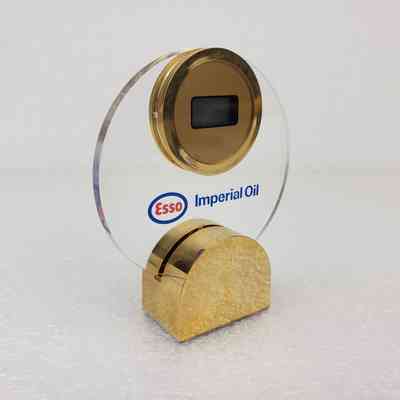 [Desk Clock] ESSO/Imperial Oil, Digital Display, Plastic Clear Gold-Coloured Blue Red