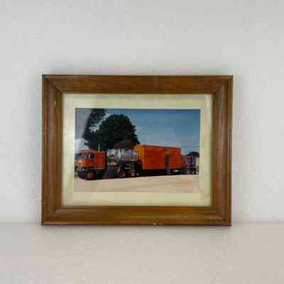 [Photo] Orange Truck, Coloured, Wooden Frame, Landscape