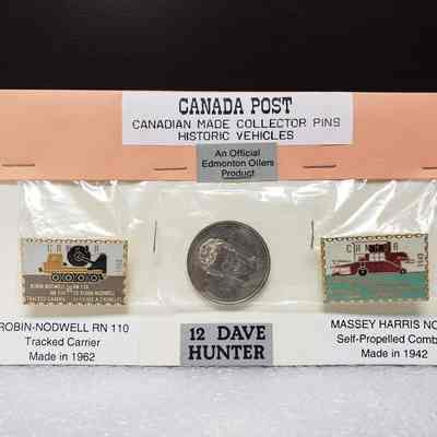 [Pin] Robin Nodwell RN 110 Tracked Carrier 1962, Stamp-Shaped - Package Front: Front view of the packaging the pin was purchased in and how the pin was donated to CEM.