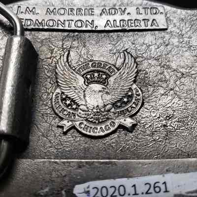 [Belt Buckle] CANTEX Drilling Rig 10, Blowout '81, Antique-Silver - Maker's Mark: Close-up view of the maker's mark on the back.