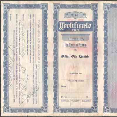 Scan of Share Certificate, Reverse