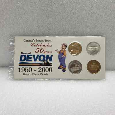 [Coin] "Canada's Model Town Celebrates 50 Years: Town of Devon:1950-2000", Set of 4 Coins in Display Card