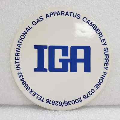 [Sticker] International Gas Apparatus (IGA), Camberley Surrey, Round White Blue