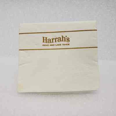 [Napkin] Harrah's Reno and Lake Tahoe, Disposable Paper, Cream-White Tan-Gold