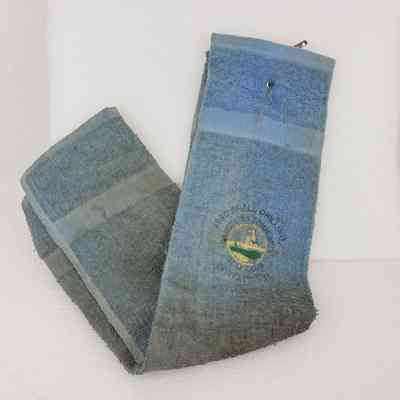 [Golf Towel] 1990 Shell Drilling Invitational, Carstairs Community Golf Club, Terry Cloth Light-Blue, Embroidered Blue Yellow Green