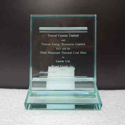 [Desk Plaque] Obed Mountain Thermal Coal Mine Sale, Glass