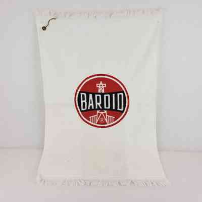 [Golf Towel] Baroid, Terry Cloth White, Fringe, Red Print