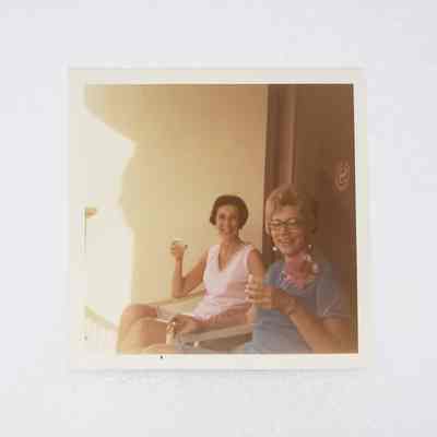 [Photo] Two Ladies Seated with Drinks in Hand, Instant Film, Square, c.1971