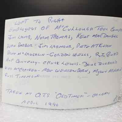 [ Photograph] Employees of McCullough Tool Co., Set of 2, April 1990 - Back Copy 2: Back of Copy #2