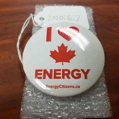 [Button] "I <3 [LEAF] Energy", EnergyCitizens.ca, Pinback, White Red