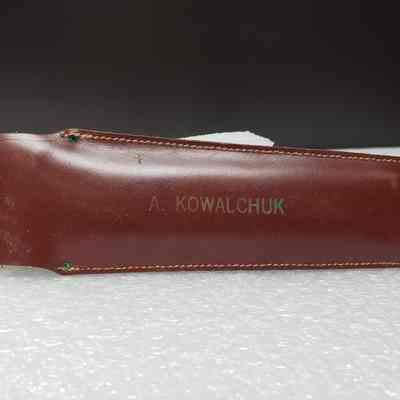 [Slide Rule] Pritchard Canadian Ltd., A. Kowalchuk, Brown Leather - Front Case: View of front of case.