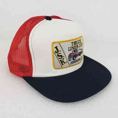 [Cap] JSK Truck Lines Ltd., Edmonton Alberta, Plush Crown White, Mesh Body Red, Padded Brim Black