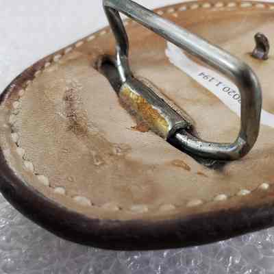 [Belt Buckle] Bestway, Leather - Hinge, Hot Glue Removed: Close-up view of the hinge after the removal of the hot glue. Hinge raised.