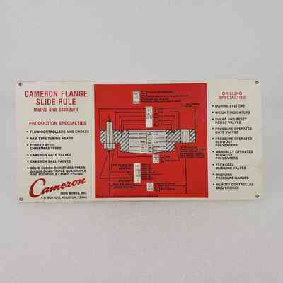 [Slide Chart] Cameron, Flange Slide Rule, Metric and Standard, 1982, Cardboard White Red Black