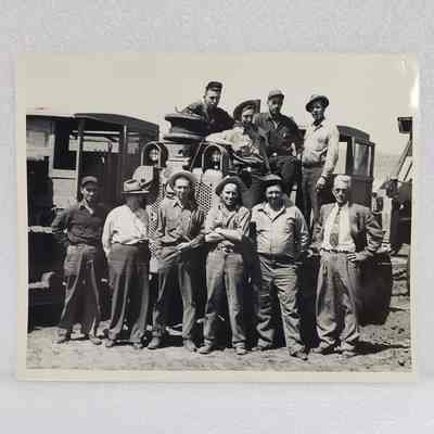 [Photo] Ten Figures poses In Front of Vehicles, Large, BW, 28 May, 1952