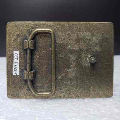 [Belt Buckle] Brooks Oilfield Contractors, Wood Antique-Bronze - Back: View of the back.
