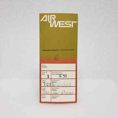 [Boarding Pass] Air West, Spokane-San Diego, c.1971