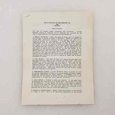 [Document] "Basic Principles of Parliamentary Law and Protocol: Basic Protocol", Association of Desk and Derrick Clubs, 13 pages, Undated